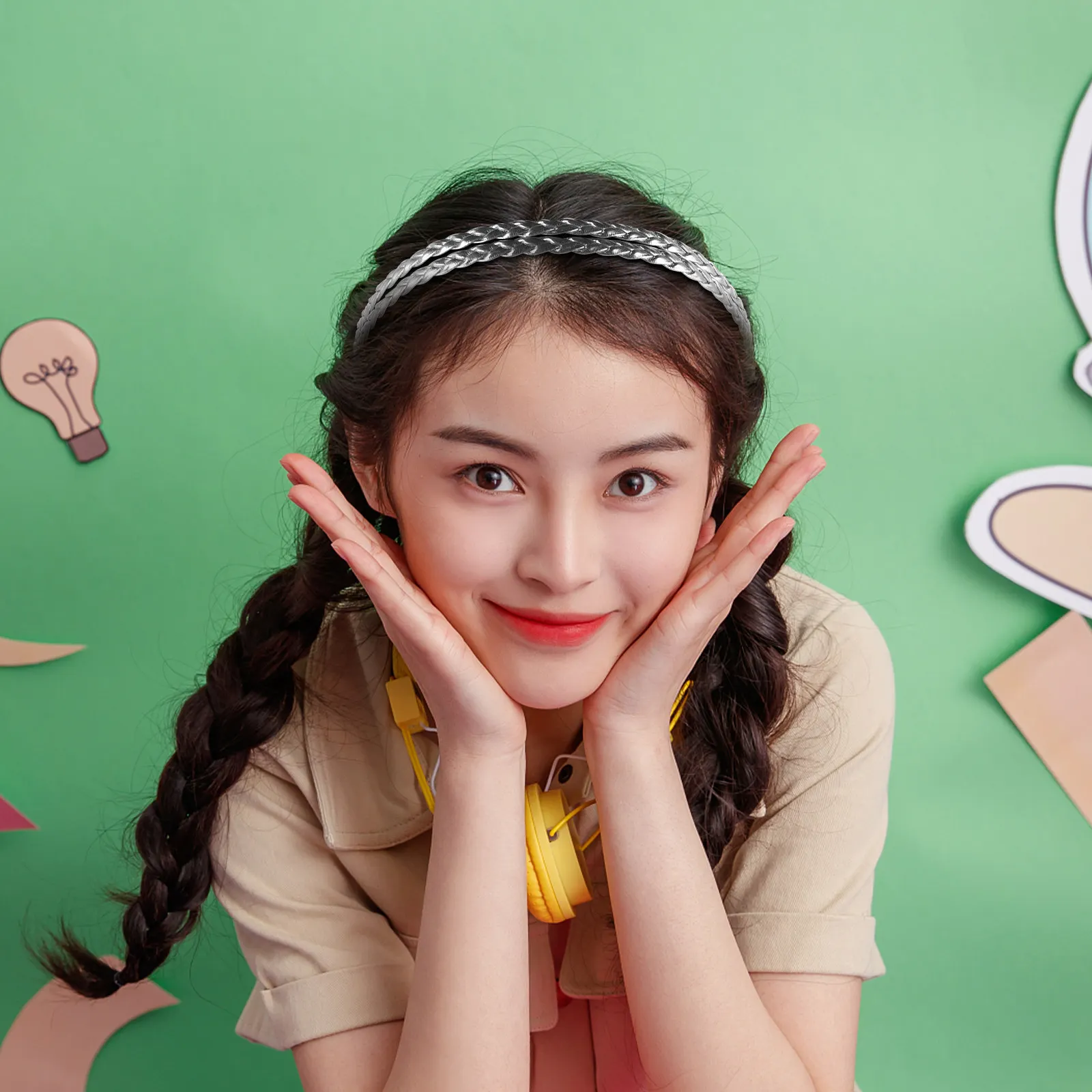 

Плетеная повязка на голову, эластичная, легкая, тонкая, для женщин и подростков, для повседневного использования, пляжа, свадьбы, вечеринки