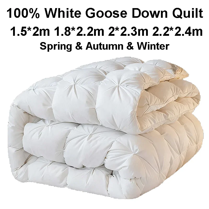 100% White Goose Down Quilt Winter Comforters Spring Autumn Thick Duvet Dormitory Hotel Camping 1.5*2/1.8*2.2/2*2.3/2.2*2.4m