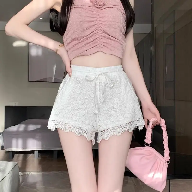 Casual wijde broek met kant en gesplitste kant