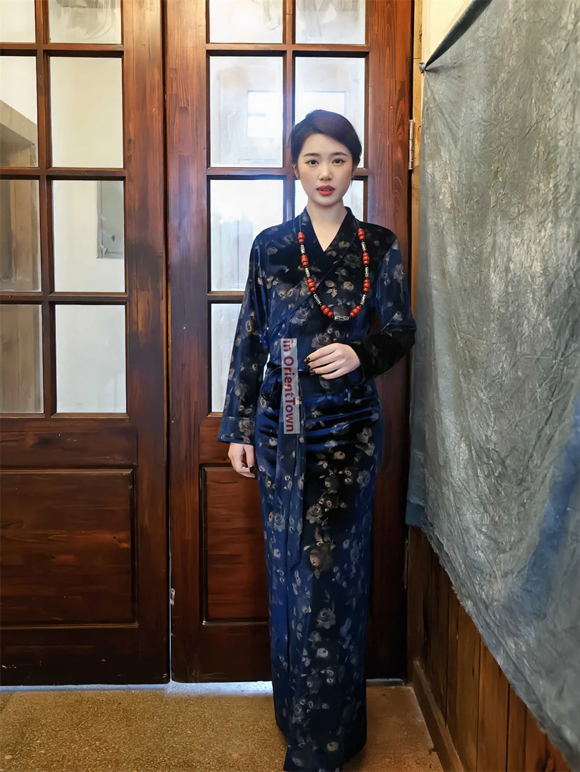 سيدة كلاريت فستان التبت الأحمر الأصلي لاسا النساء بولا الملابس الصينية العرقية الأقلية Xizang فتاة ثوب رداء في OrientTown TP024 #5