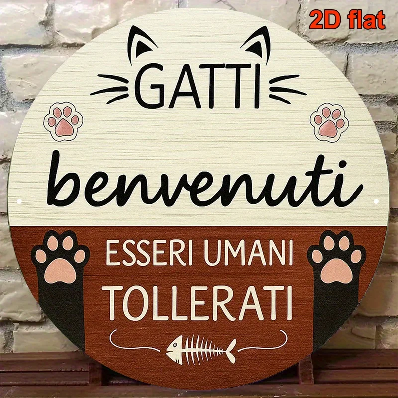 Round Italian Aluminum Sign, Vintage Decorative Plaque about 