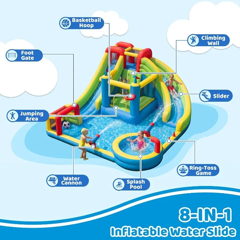 Inflatable Water Slide for Kids Backyard with 750W Blower, Jumping Castle with Water Slide, Water Park Bounce House for Indoor view 4