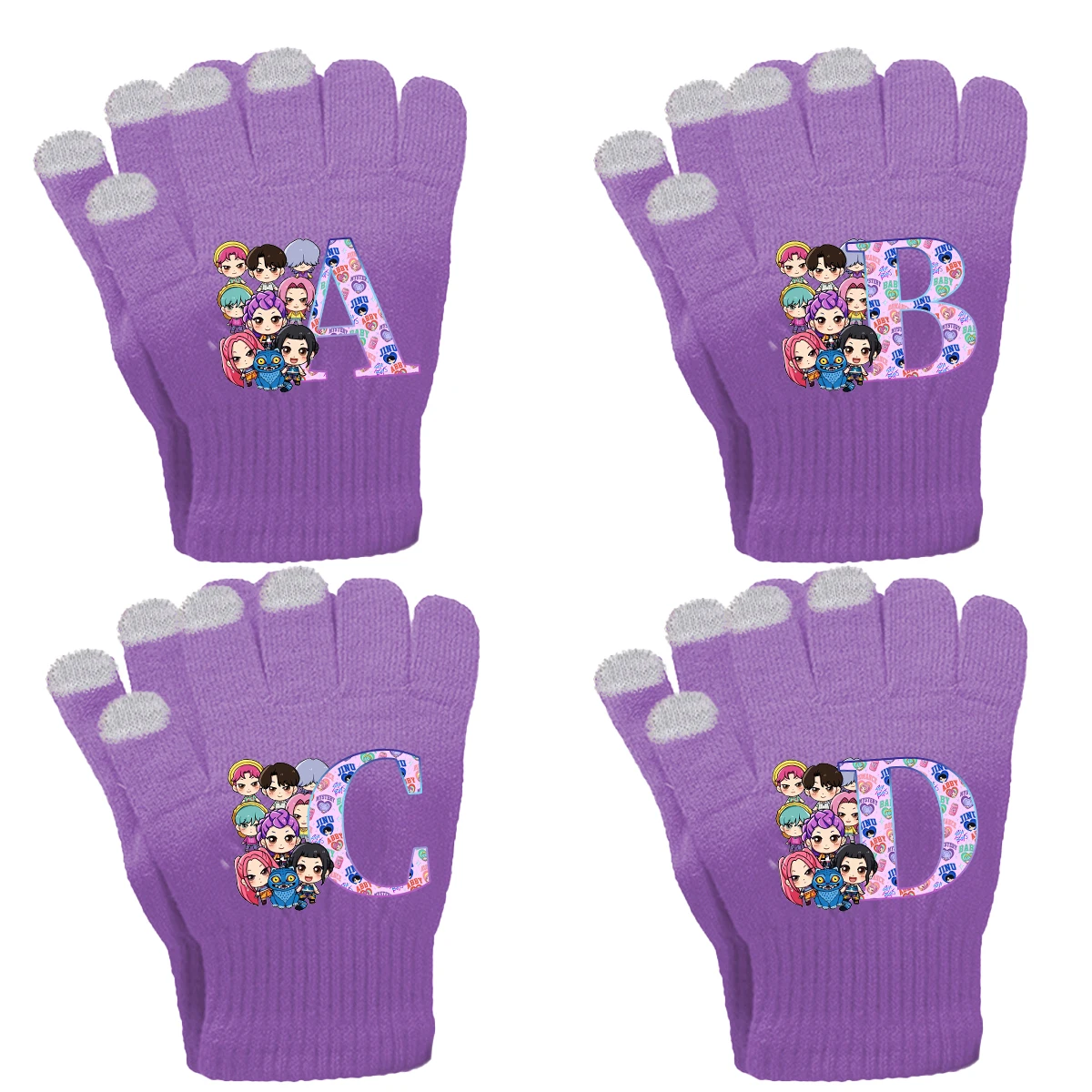 KPop Demon Hunters Girl Gloves 26Letter A-Z Print Finger Gloves kawaii fashion Winter Gloves Kid Outdoor Cycling Accessori Gift