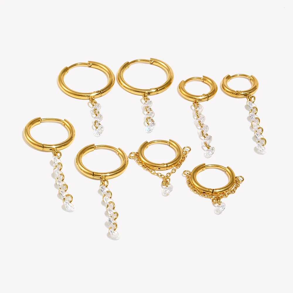 E.B.belle 18K Gold Plated Clear Pendant Multi Sizes Circle Hoop Earrings Stainless Steel Hypoallergenic Party Women Jewelry