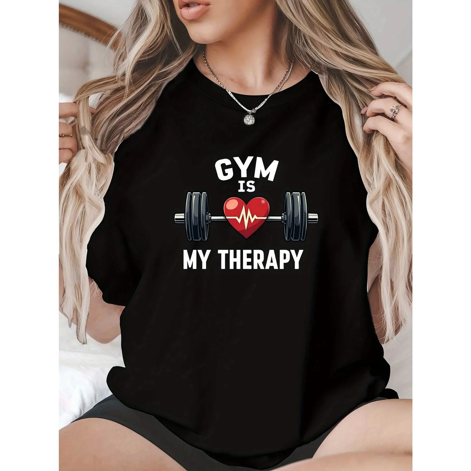 

Gym Is My Therapy T-shirt Women Funny Workout Tee Weightlifting Lover Gift Tops