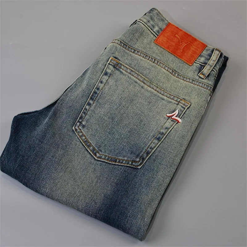 

Retro distressed gradually changing color jeans for men, fashionable high-end trendy brands, casual stretch slim fit denim pants
