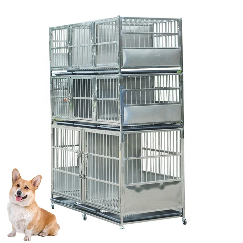 Three Layer Stainless Steel Dog Cage Wholesale Dog Kennels Cages Stackable Dog Cage