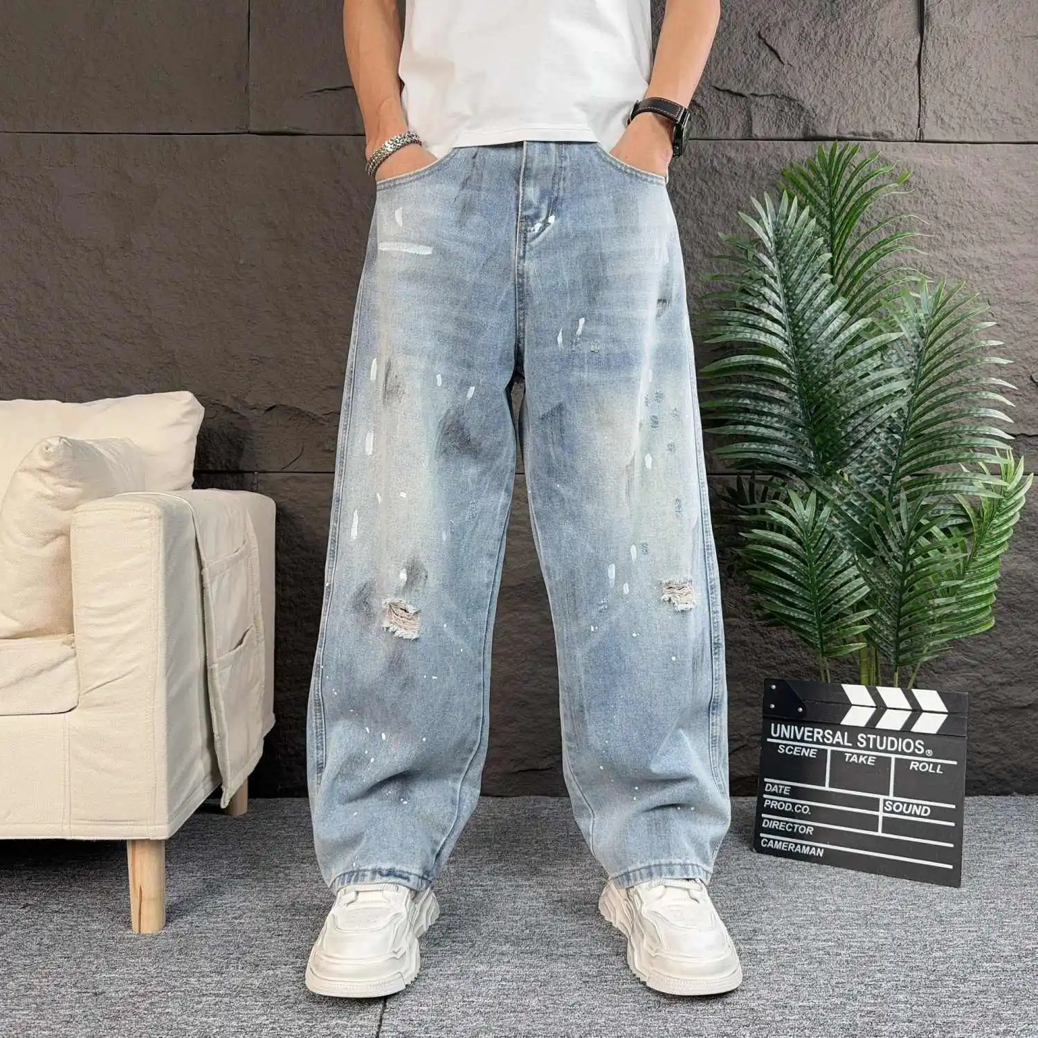 

Baggy Pants Man 2026 Washed Ruffian Handsome Jeans Men's Trendy Brand Drape Pants Men's Autumn Fashion Loose Wide-leg Pants