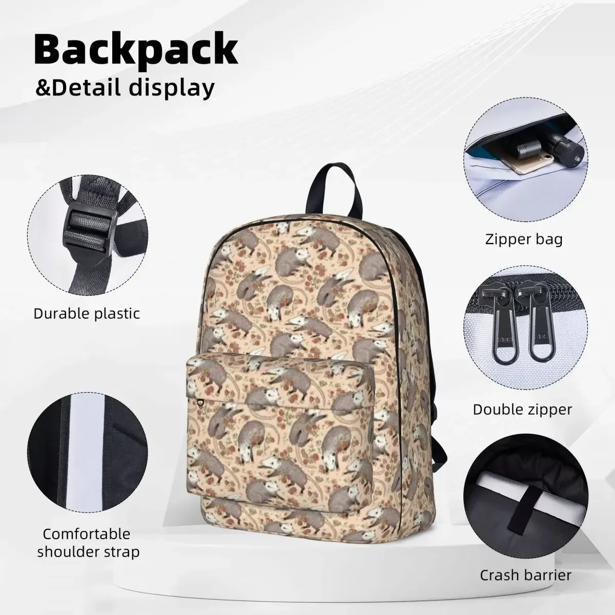 Renaissance In Opossum World Backpacks Student Book bag Shoulder Bag Laptop Rucksack Fashion Travel Rucksack Children School Bag