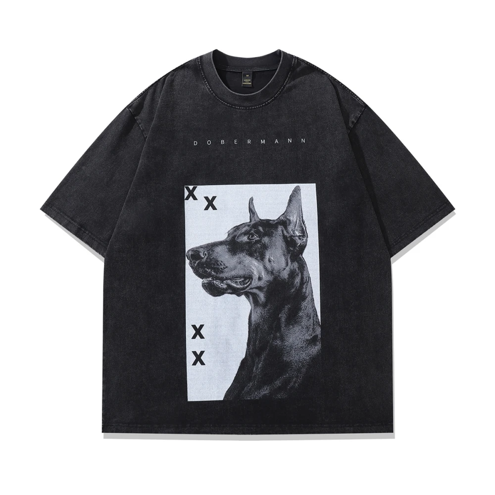 

Large Plus Size High Street Dog Graphic T-shirts Summer Tops Tees for Women Men Oversized Washed Distressed Aesthetic Clothing