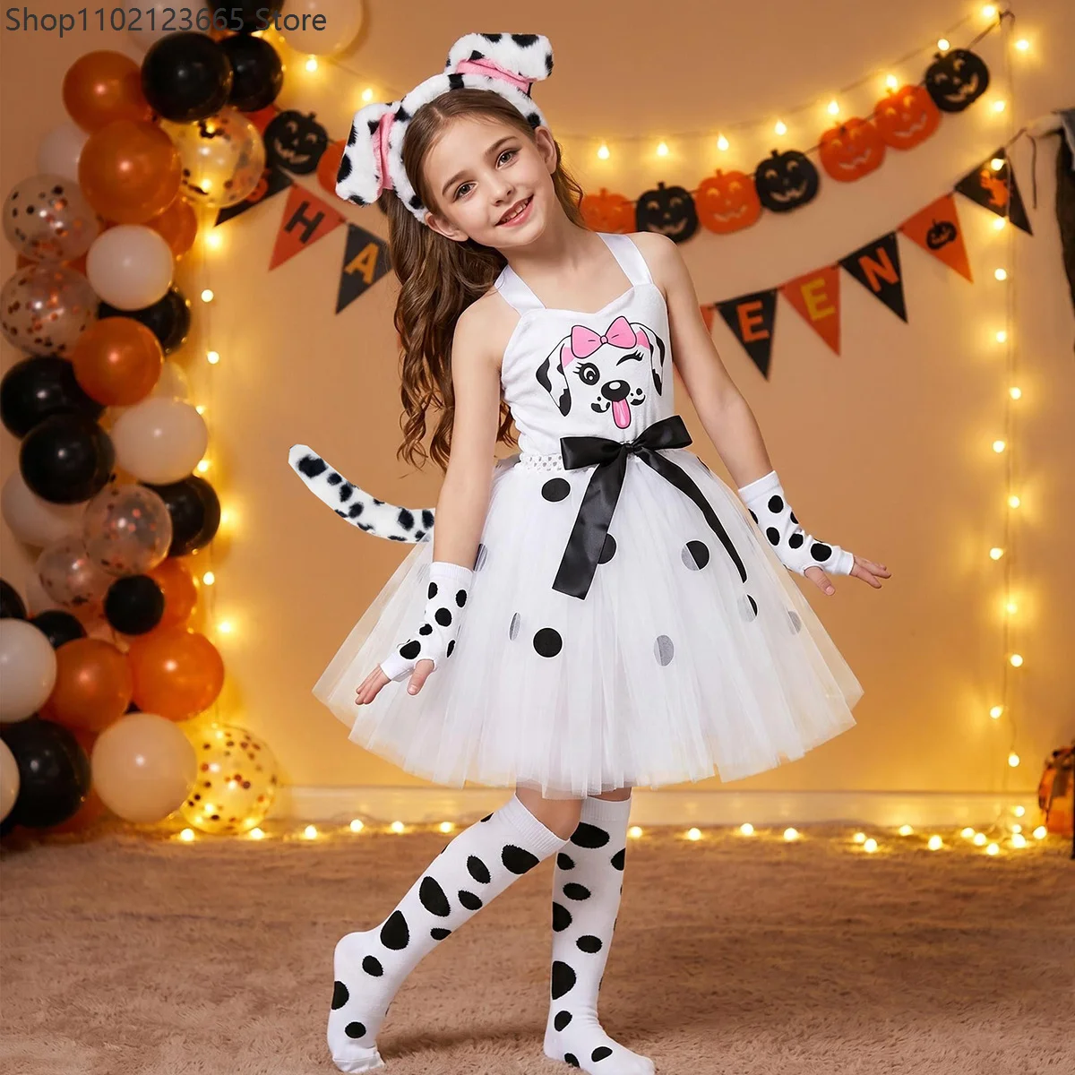 

Toddler Chicas Dalmatian Dog Costume Polka Dot Spotted Puppy Tutu Dress Dalmatians Costume for Enfant Halloween Party Dress Up