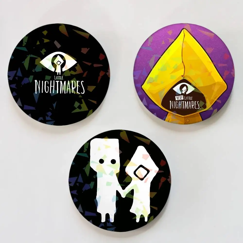 Cartoon Anime L-Little Nightmares Round Badge Lapel Pins for Backpacks Briefcase Laser Brooch Clothes Gifts