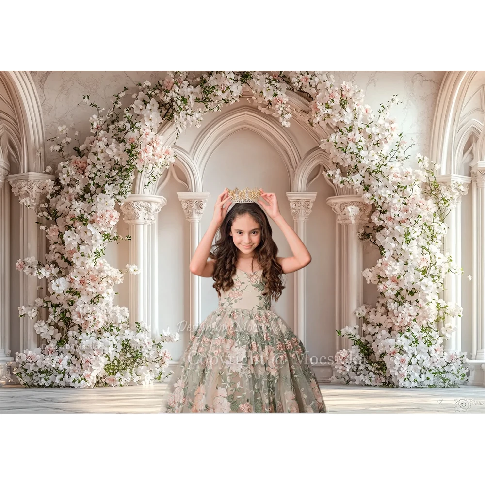 Mocsicka Boho Chic Cream Colored Arch Backdrop Birthday Wedding Party Baby Shower Background White Floral Green Church Photozone