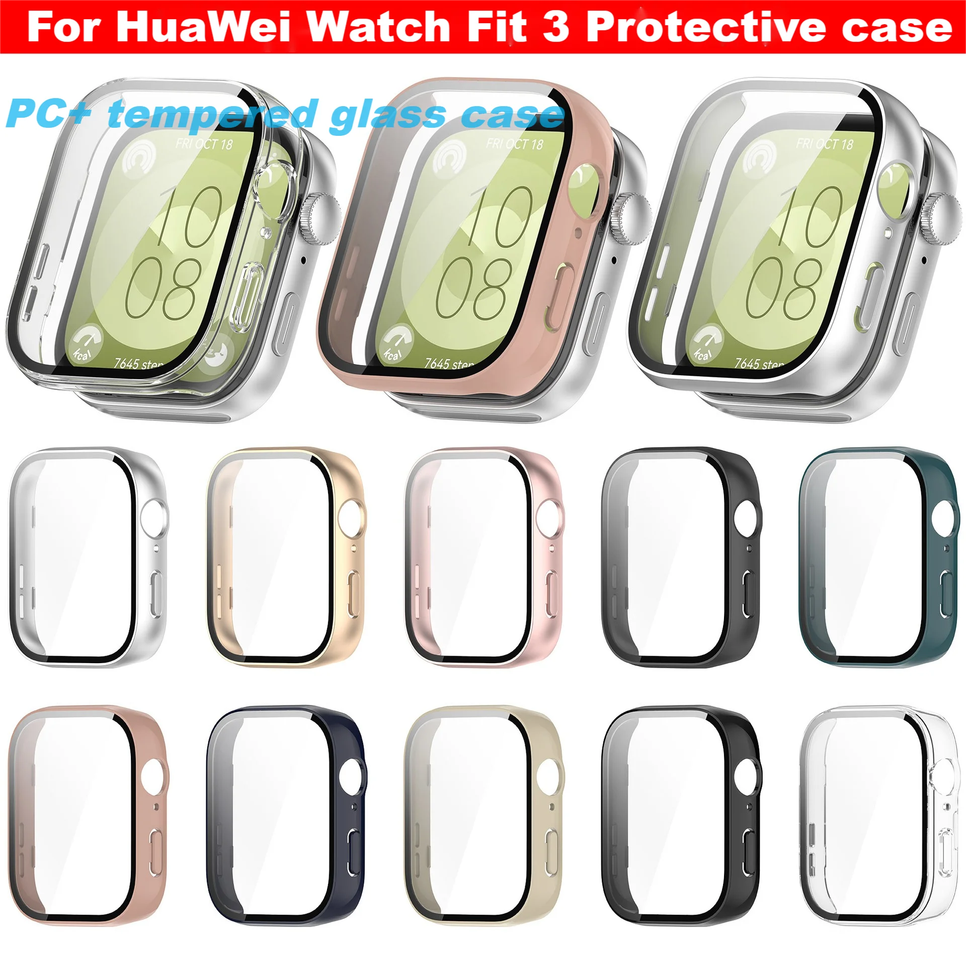 PC+ tempered glass case For HuaWei Watch Fit 3  Full Bumper Protective Cover Fit3 Screen Protector Samrt Watches Accessories