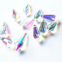 Hot Selling 20pcs AB Crystal Icicle U-drops Chandelier Prisms Glass Lighting Parts (Free Rings) 35mm Wedding Party Decoration