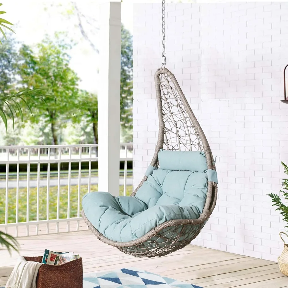 

Outdoor Wicker Hanging Chair Swing, Patio Hanging Basket Swing Chair with Hanging Steel Chain