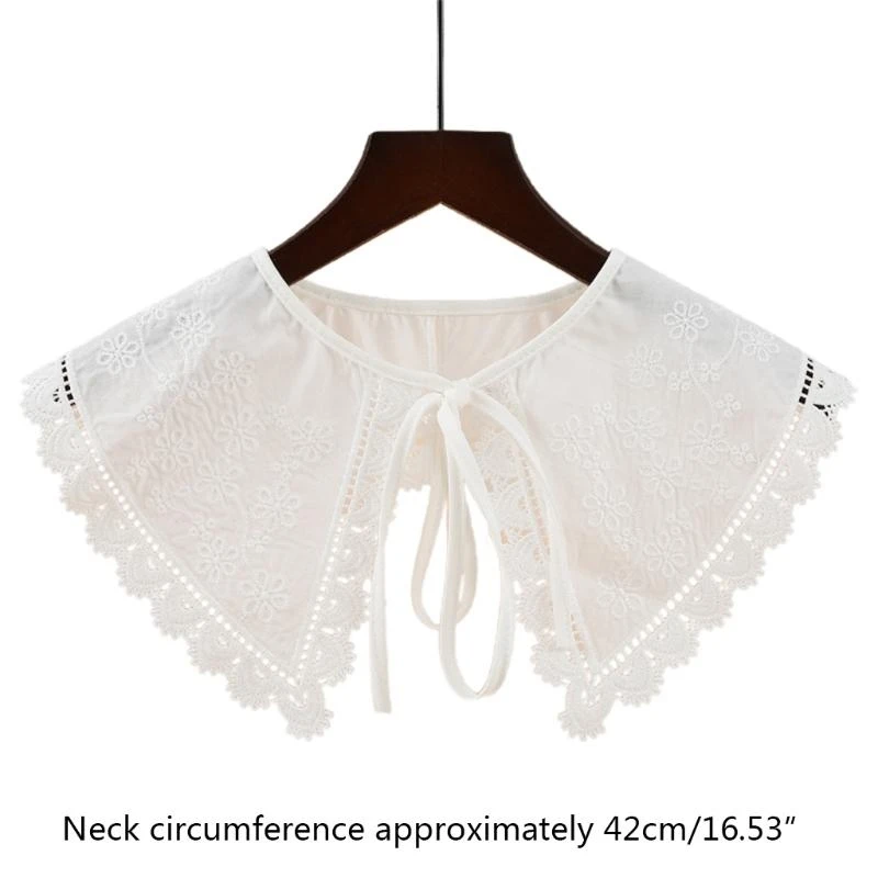 وشاح ديكي ذو ياقة وهمية أنيقة للنساء مزين بالزهور ومطرز بالدانتيل