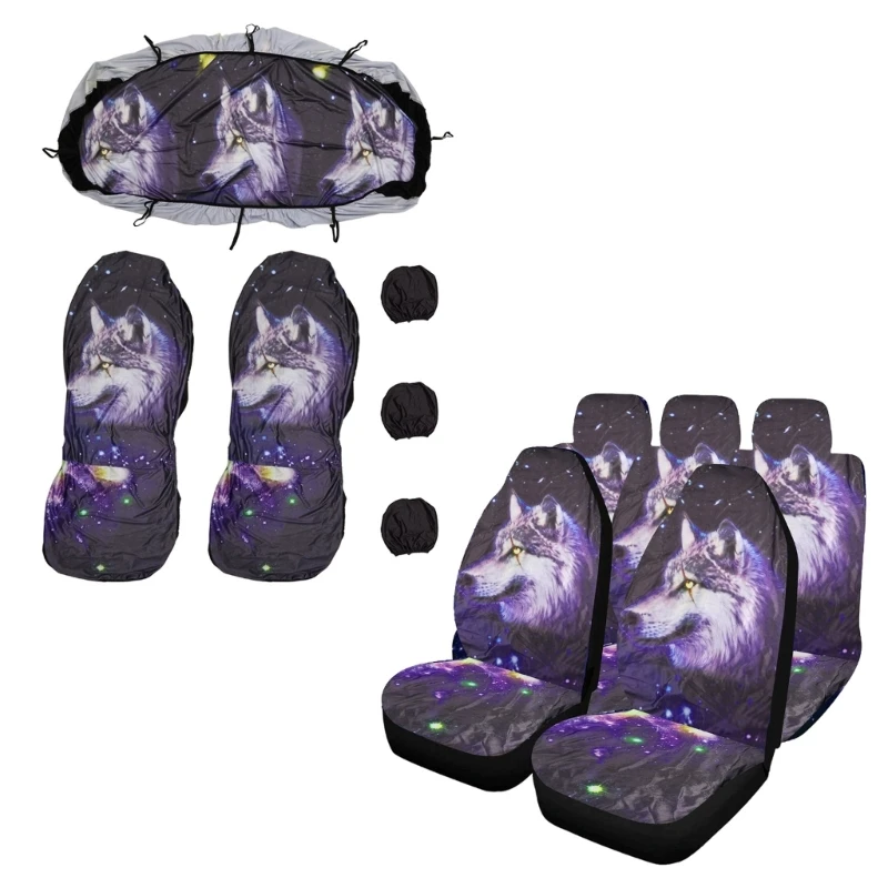 

Q39F Car for Seat Cover Universal Animal Wolf Printing Protectors For Men Women Full Cover Front or Rear Wolf Pattern