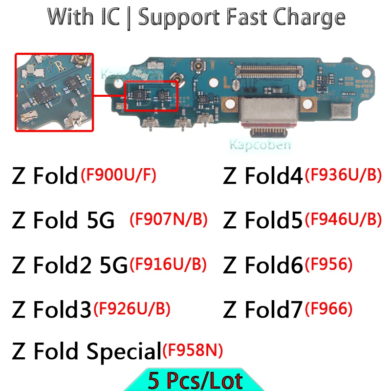 

5 Pcs Usb Dock Charger Port for Samsung Galaxy Z Fold 2 3 4 5 6 7 Fe 5G F946 F956 F966 F958N F916 F926 F936 U B Charging Board