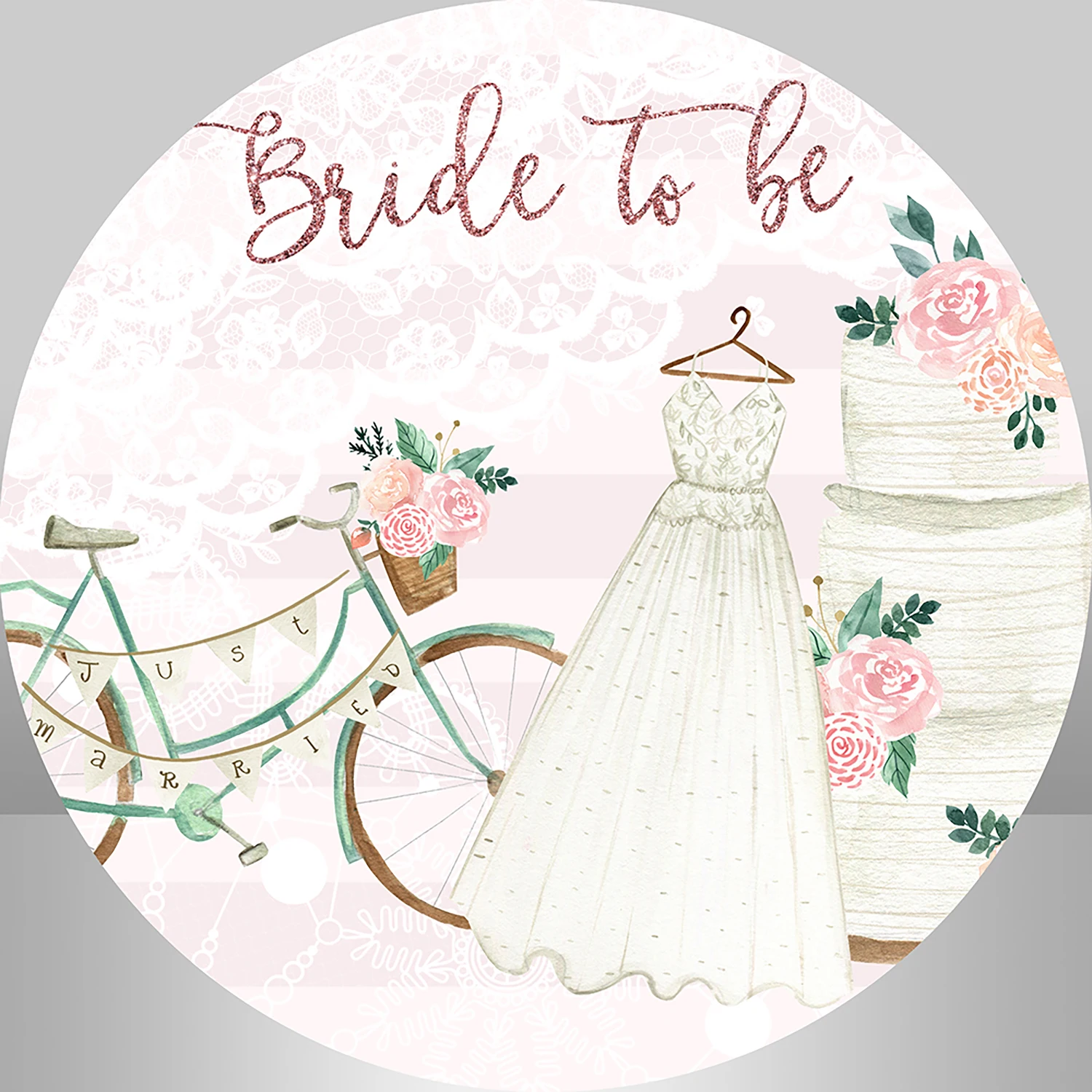 Bride to Be Round Backdrop Cover White Dress Flower Cake Tablecloth Bridal Shower Circle Background Banner