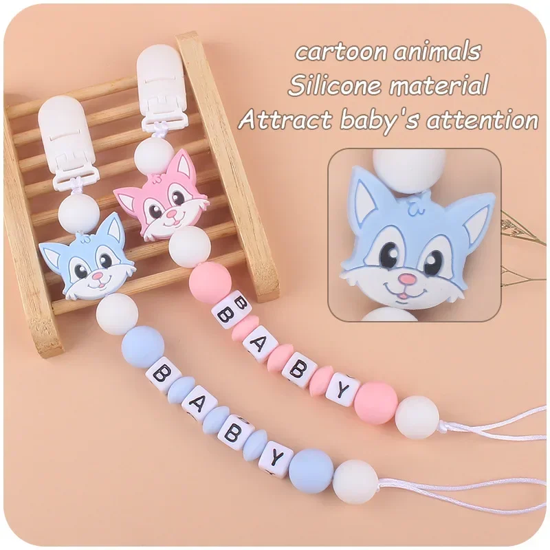 Baby Cartoon Pacifiers Clips Custom Personalised Name Dummy Holder Newborn Infant Feeding Teething Toy Chew Gift Pacifier Chain