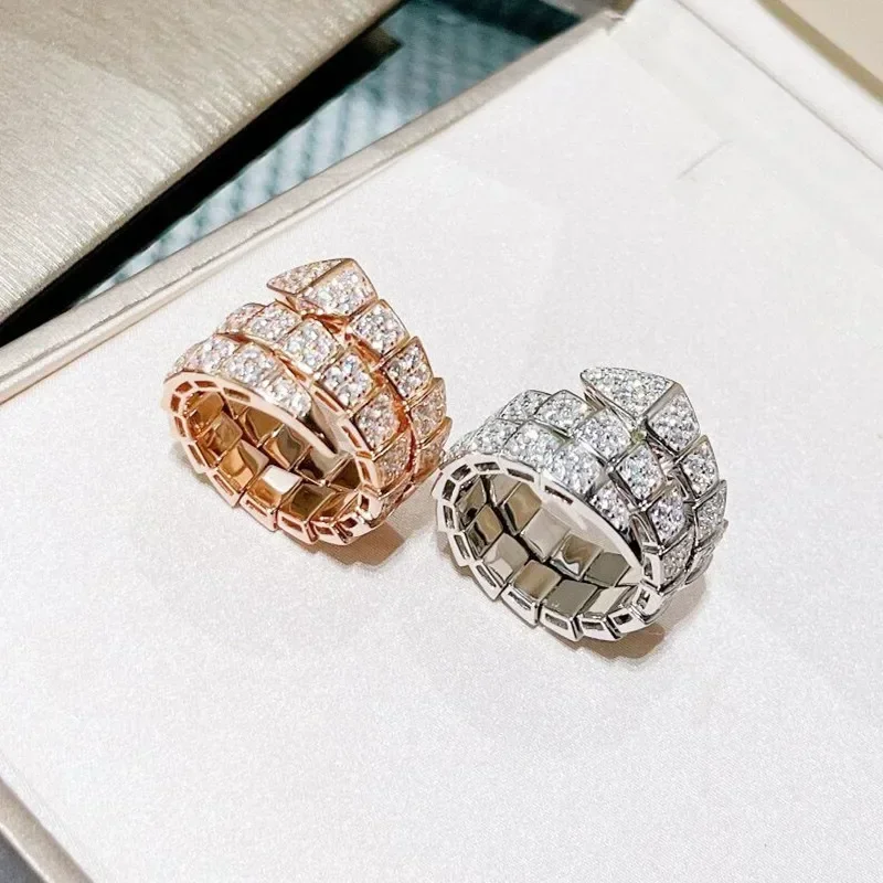 

ZH Hot selling classic 925 sterling Silver full drill three circle snake ring ladies personality fashion luxury brand jewelry