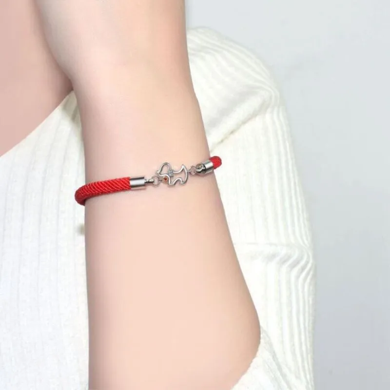 

Double Sided Dog Fashion New 925 Sterling Silver Jewelry Puppy Red Rope Dog Personality Bracelets SL042
