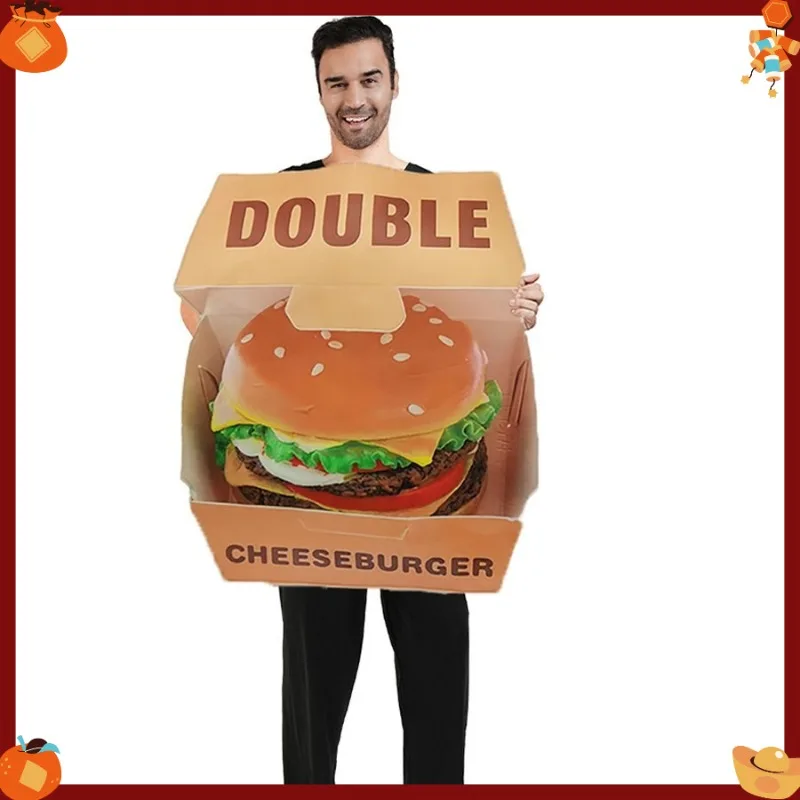 Adult Funny Cheeseburger in Box Costume Novelty Food Theme Fancy Dress Halloween Carnival Party Role Play Outfit for Unisex - view 2