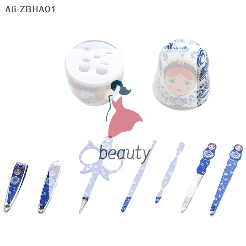 7 قطعة مجموعة دمية التعشيش مجموعة أدوات مانيكير ماتريوشكا دمية مقص أظافر مجموعة مسمار المقص مانيكير لوازم الفن مع ديكور