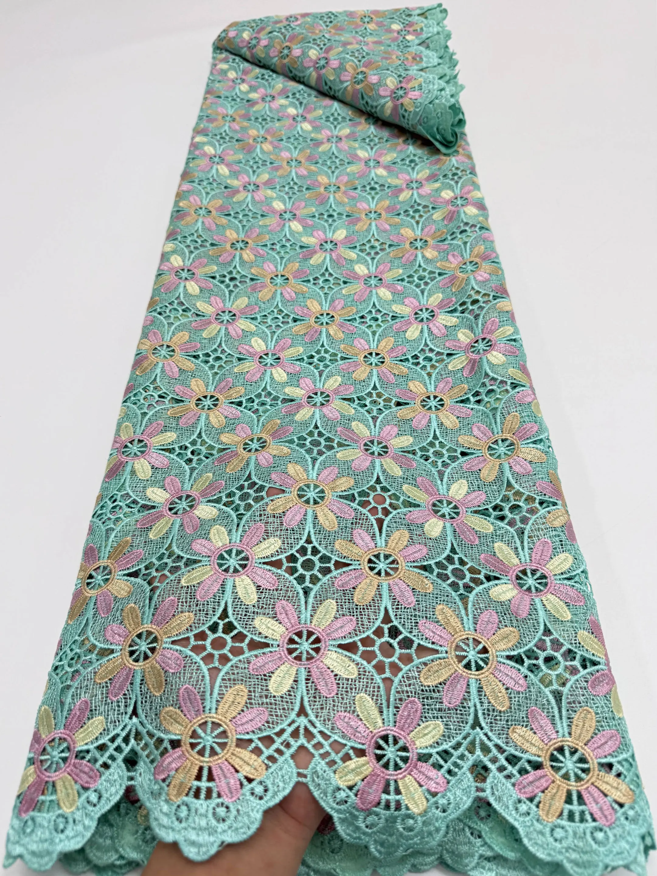 

African Cord Lace Fabric With Guipure Embroidery Stones 2026 High Quality Nigerian Net Lace Fabrics For Women Dress 5 Yar M416-1
