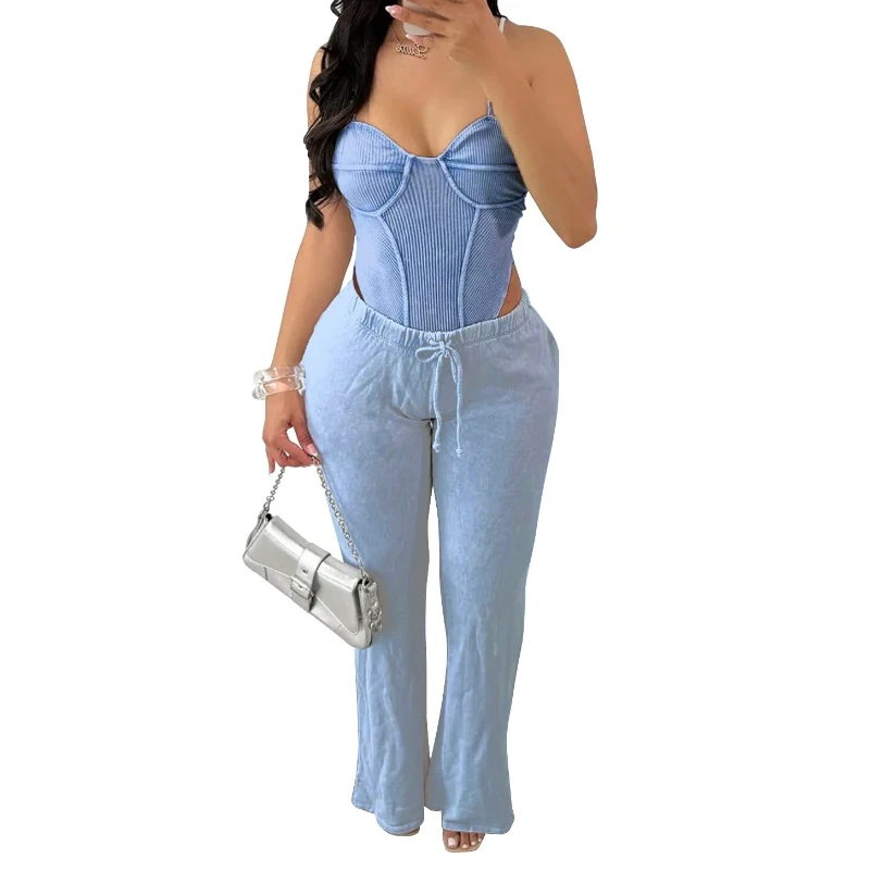 

Fashion Women's Set Strap Sleeveless Tops and Wide Leg Jogger Pants 2026 Summer Spring Two 2 Piece Sets Outfit Tracksuit