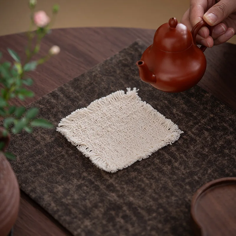Retro Old Cloth Beard Edge Hand-Made Coaster Zen Tea Cup Holder Thermal Insulation Coaster Tea Table Anti-Scalding Mat Tea