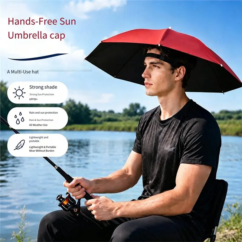 TKOH-Sun Rain Head Hand-Free Umbrella Hat 70Cm UV Protection Underlayer For Outdoor Activities For Fishing Gardening Walking