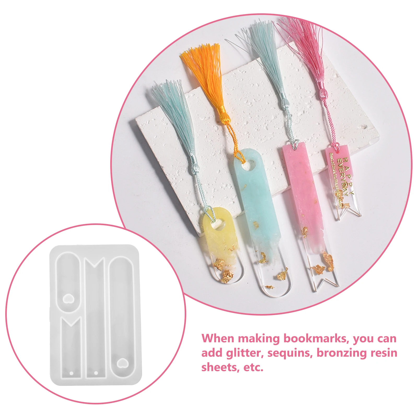 Molde de marcapáginas de silicona para manualidades, herramienta artesanal de resina epoxi, herramienta de marcado de libros Flexible para estudiantes, suministros escolares reutilizables
