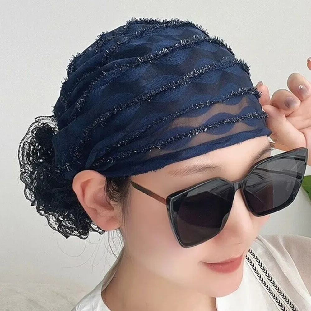 Hot Sale Lace Embroider Headband Cap Cover White Hair Trendy Hair Band Full Cover Elastic Headwear Female