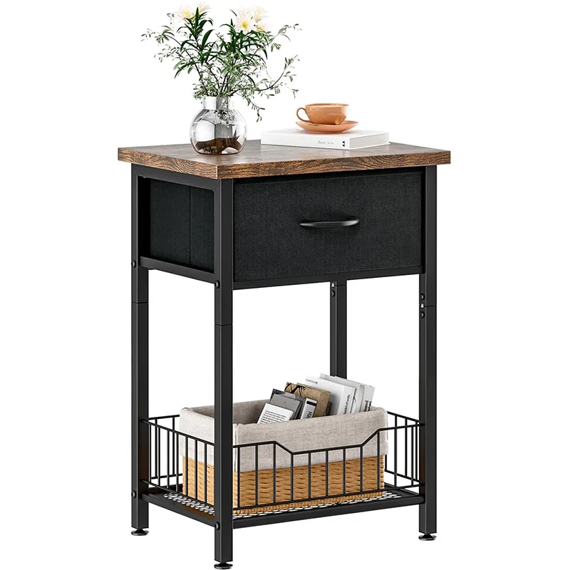 Nightstand End Table with Open Shelf, Side Table with Fabric Drawer and Storage Shelf, Bedside Table for Bedroom, Hallway