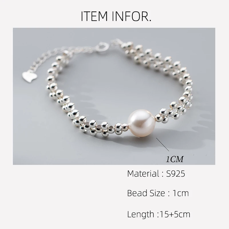 La Monada 15+5cm Luxury 925 Silver Beaded Artificial Pearl Bracelet Adjustable For Modern Women Layered Design Sunlit Elegance