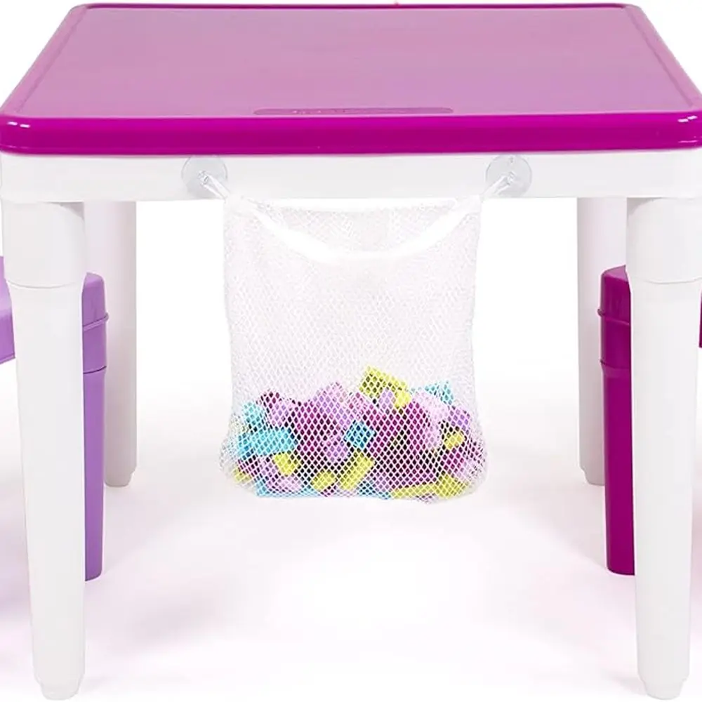 طقم طاولة فنية وحرف للأطفال الصغار باللون الوردي والأرجواني والأبيض - طاولة لعب 2 في 1 مع كراسي لبنات البناء والمزيد