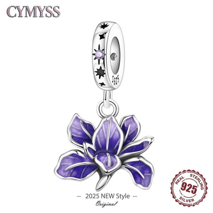 925 Sterling Silver Flowers Plant Elements Blooming Iris Pendant Charms