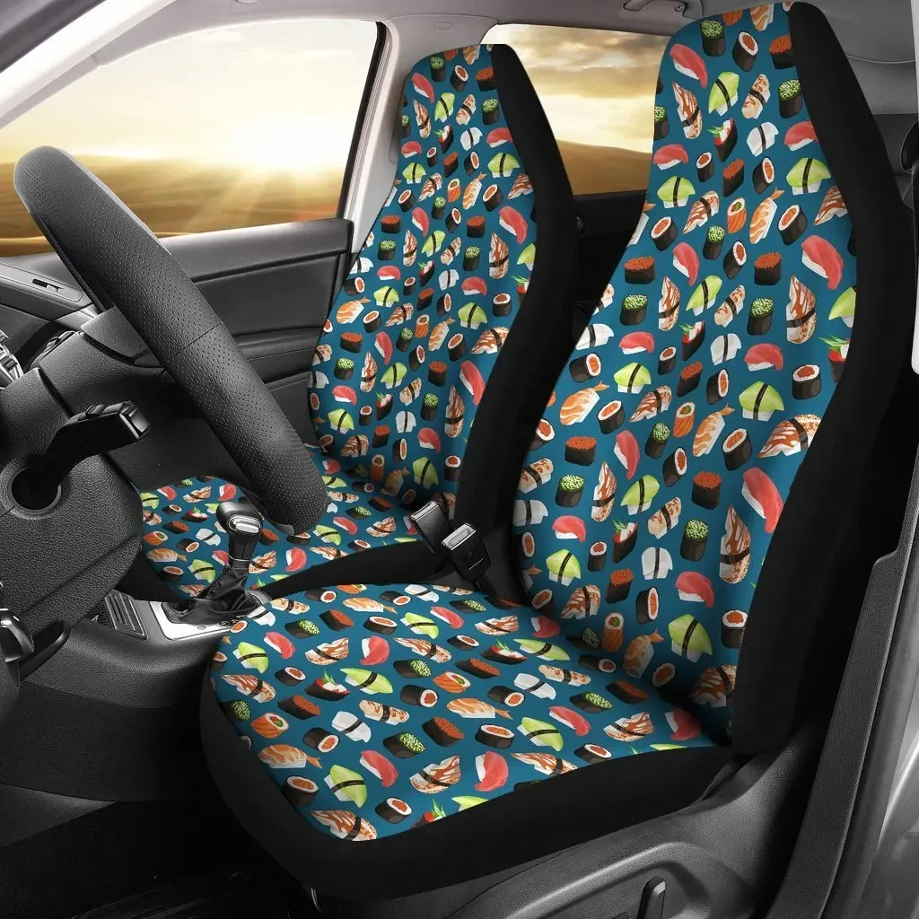 Kawaii Sushi Print Pattern Seat Cover Car Seat Covers Set 2 Pc, Car Accessories Car Mats