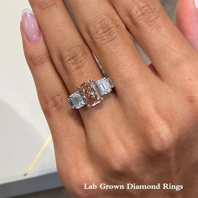 3.9Ct Radiant Cut Fancy Color Pink VS1 Clarity CVD/HPHT Lab Grown Diamond 14K Gold Five Stone Proposal Ring