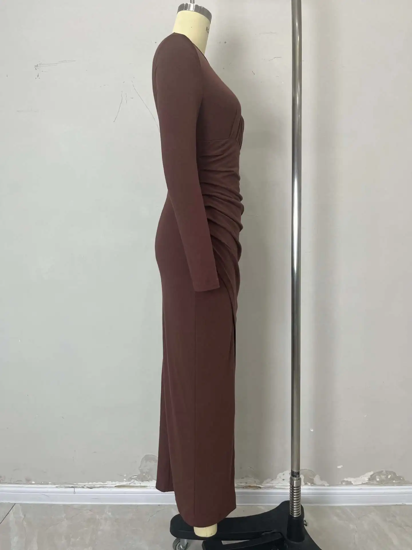 Minimalista festa alta divisão sexy maxi vestido para mulheres moda manga longa drapeado ruched bodycon clube vestidos longos finos se encaixa