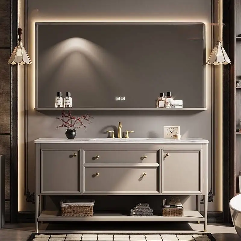 

Luxury Modern Gray Bathroom Cabinet Sink Standing Space Saving Bathroom Cabinet Wood Narrow Meuble Salle De Bain Furniture Home