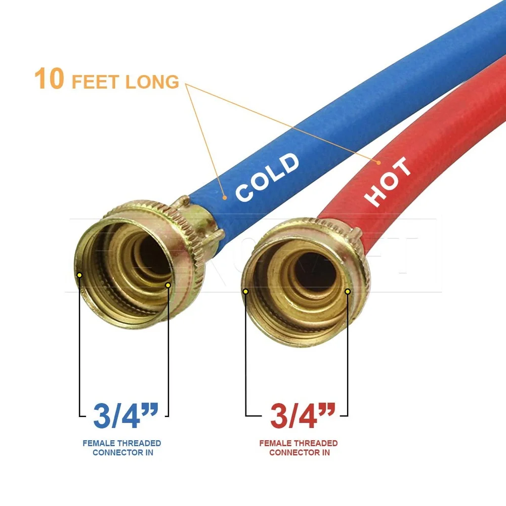Резиновый соединитель шланга для стиральной машины, крышка трубки из EPDM, упаковка 10 футов, 2 устойчивых к взрыву линии подачи горячей и холодной воды