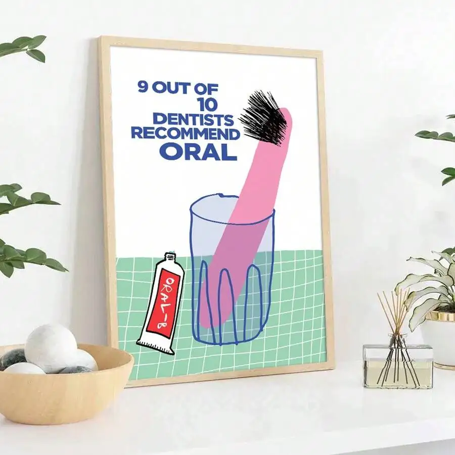 

Toothbrush Bathroom Trendy Art Poster Funny Wall Pictures Canvas Print Modern Apartment Bathroom Home Decoration