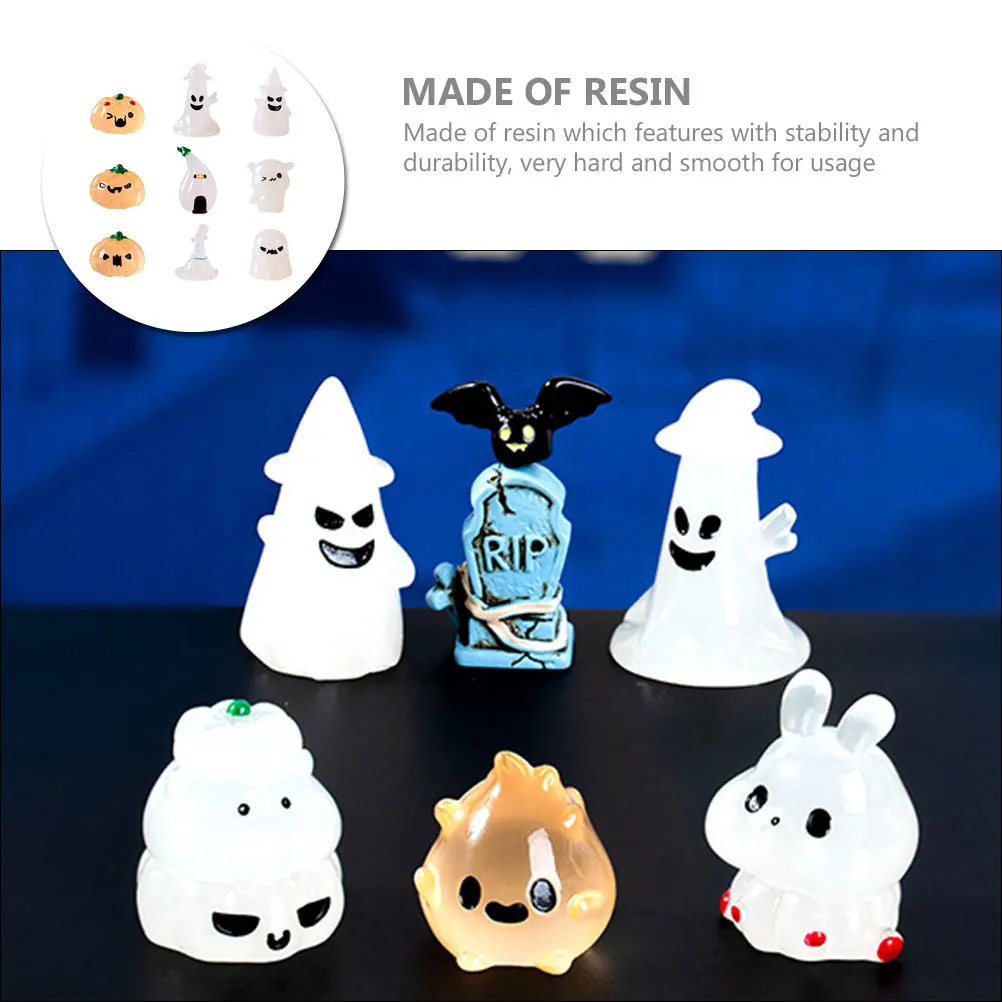 

9pcs Glow In The Dark Miniature Halloween Ornaments Resin Diy Decor For Party Garden Display Halloween Miniatures Micro