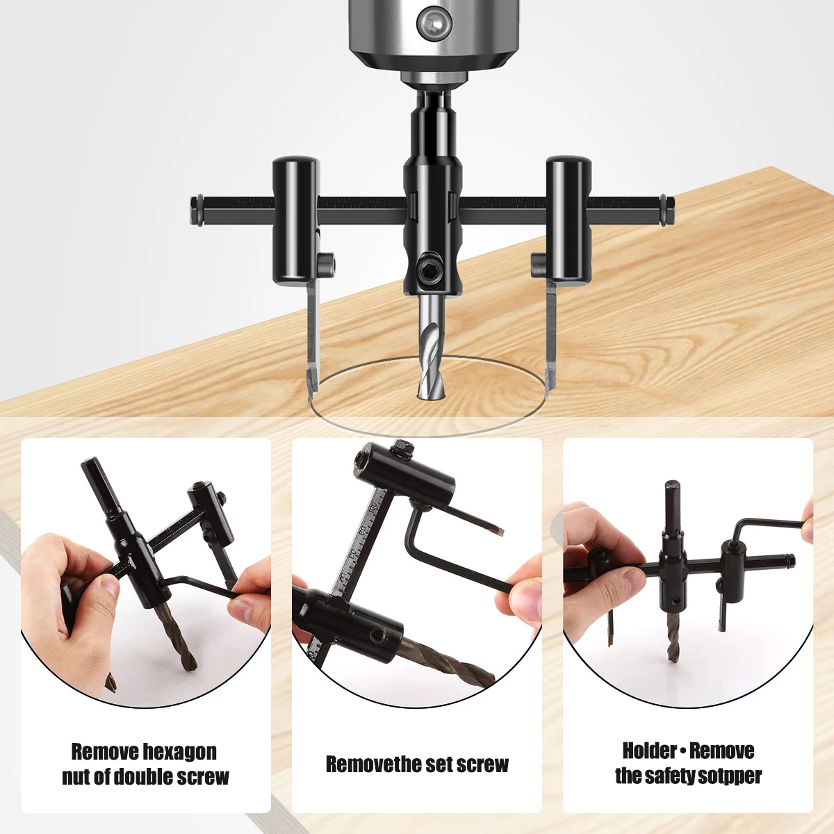 Imagem -05 - Círculo Ajustável Hole Saw para Carpintaria Abridor de Furos Broca Ferramenta Faça Você Mesmo tipo de Aeronave 30 mm 40 mm 200 mm 300 mm 1pc