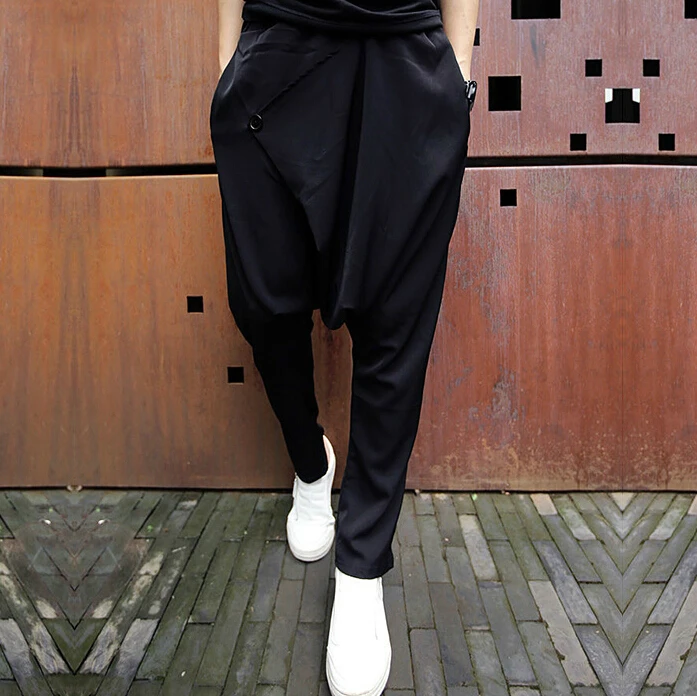 

27-46 New Men Women's Clothing Korean Hair Stylist Black Low-crotch Trousers Hip-hop Harem Pants Plus Size Costumes