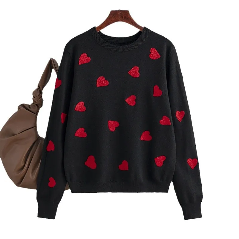 

Свитер, пуловер, женский повседневный вязаный топ с круглым воротником, джемпер с принтом любви, вязаные топы, офисные женские топы, осень-зима 202, трикотаж
