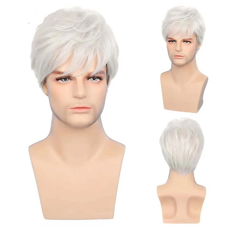 

Middle-aged and Elderly Copslay Wig Unisex Short Straight Simulated Hair Daily Wear Button Mesh Festival Party Masquerade Wigs